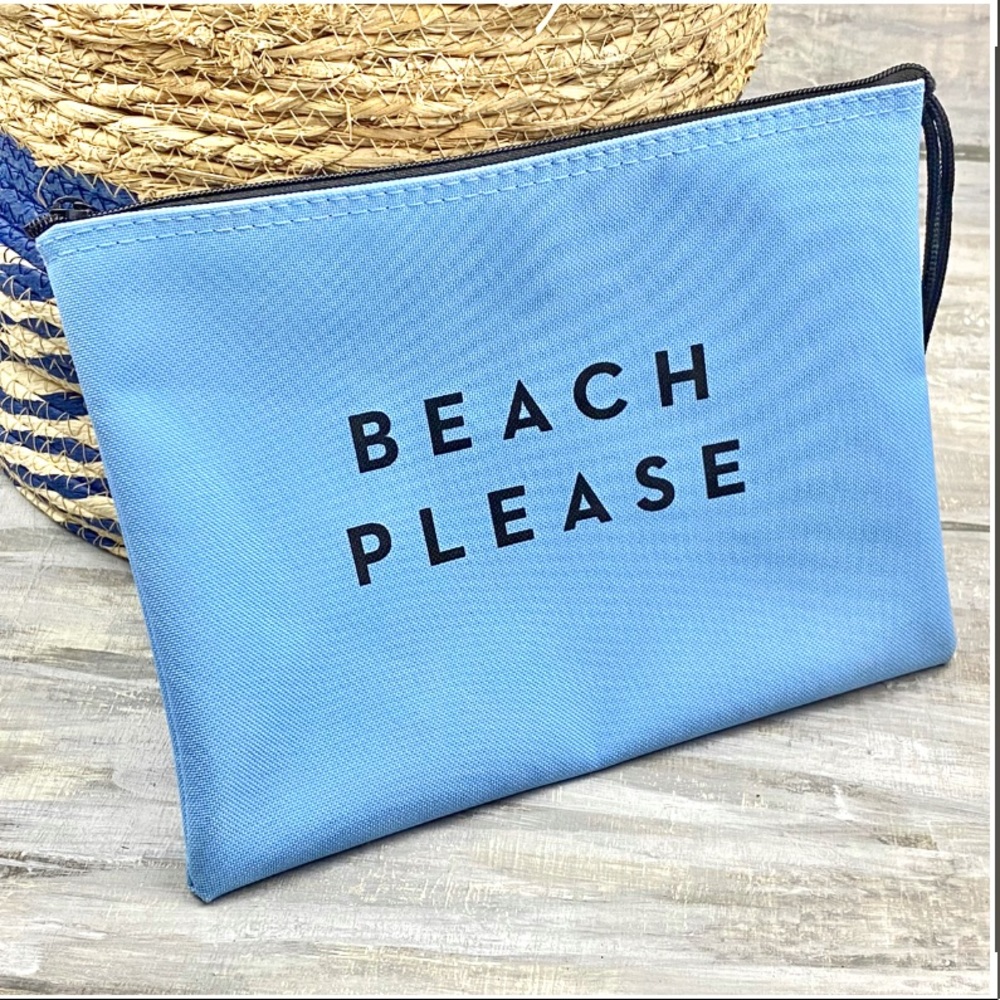Milly Bag Powder Blue Canvas Zip Pouch Water-Resistant Beach Please Wristlet Bag
